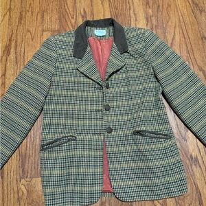 Van Heusen Women's Checkered Blazer with Brown Trim vintage houndstooth